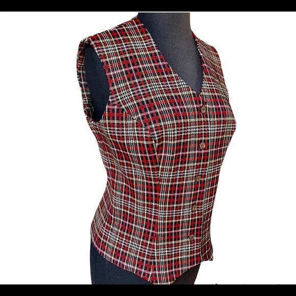 Vtg Red Plaid Academia Equestrian Scholar Preppy English Manor Festive Vest S - Picture 1 of 6